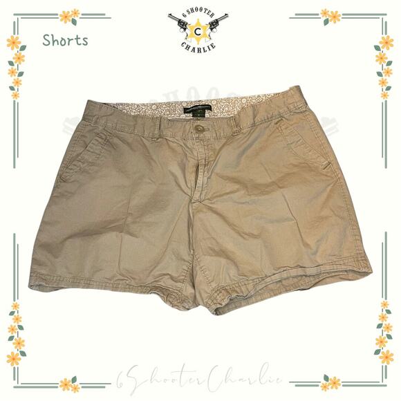 Eddie Bauer Womens Size 16 100% Cotton Specially Dyed Khaki Shorts Flat Front - Picture 1 of 6